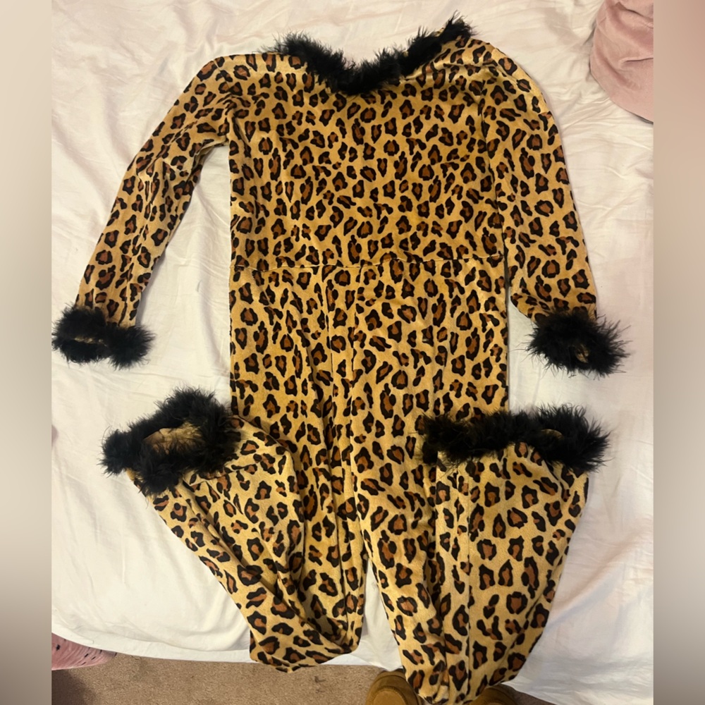 Leopard Print Fleece Onesie with Black Trim kids costume